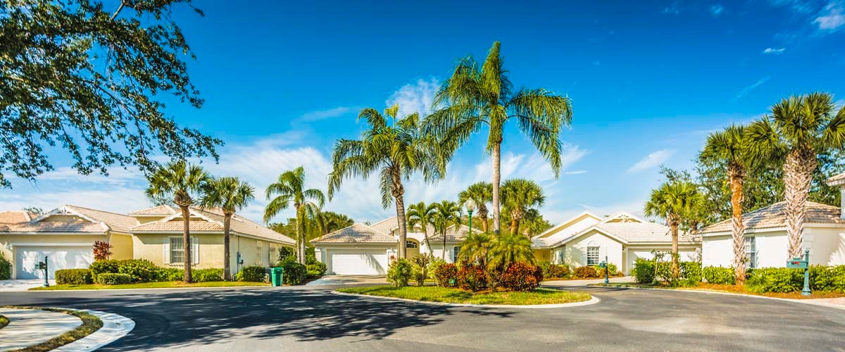 Typical gated community houses with palms, South Florida